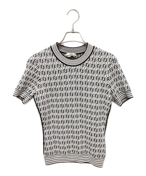 FENDI（フェンディ）FENDI (フェンディ) ズッカ半袖ニット ホワイト×ブラック サイズ:36の古着・服飾アイテム