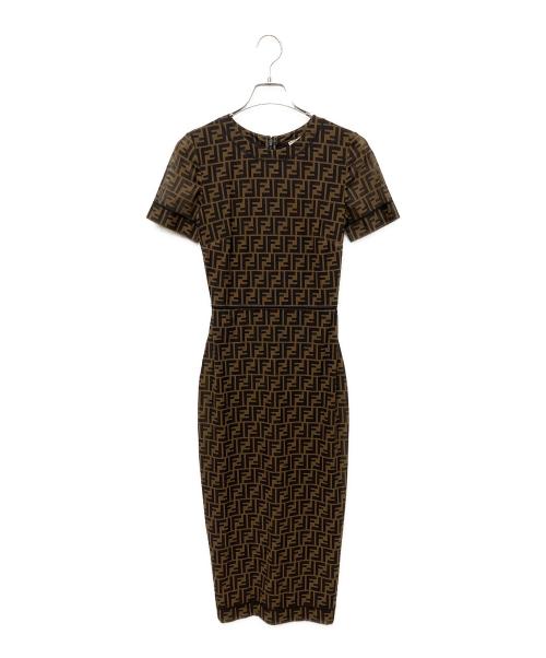 FENDI（フェンディ）FENDI (フェンディ) FF ズッカ柄 ショートスリーブワンピース ブラウン サイズ:36の古着・服飾アイテム