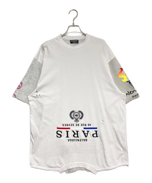 BALENCIAGA（バレンシアガ）BALENCIAGA (バレンシアガ) リメイクロゴTシャツ グレー×ホワイト サイズ:3の古着・服飾アイテム