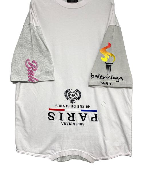 BALENCIAGA（バレンシアガ）BALENCIAGA (バレンシアガ) リメイクロゴTシャツ グレー×ホワイト サイズ:3の古着・服飾アイテム