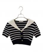 MIU MIUミュウミュウ）の古着「インターシャロゴカシミアカーディガン」｜ブラック×ホワイト