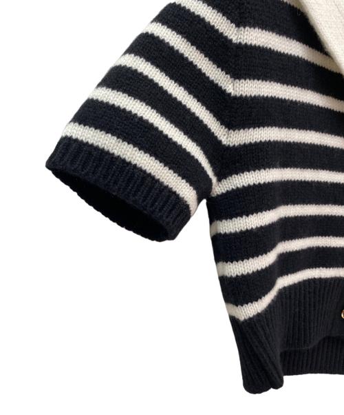 MIU MIU（ミュウミュウ）MIU MIU (ミュウミュウ) インターシャロゴカシミアカーディガン ブラック×ホワイト サイズ:38の古着・服飾アイテム