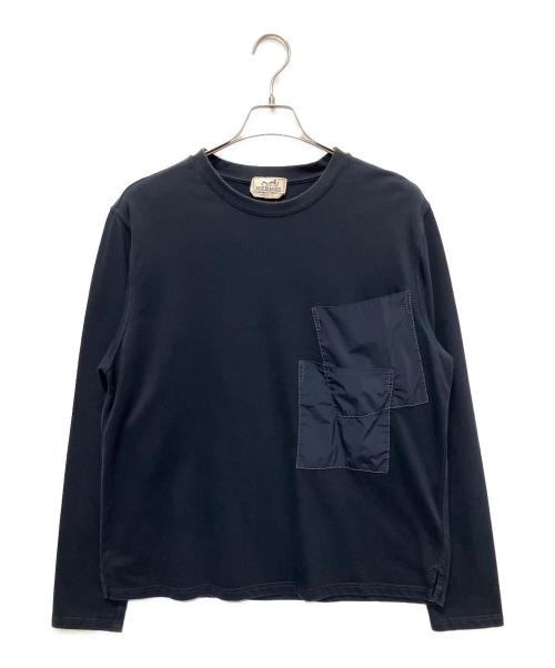 HERMES（エルメス）HERMES (エルメス) デザインポケットロングスリーブカットソー ネイビー サイズ:Ｌの古着・服飾アイテム