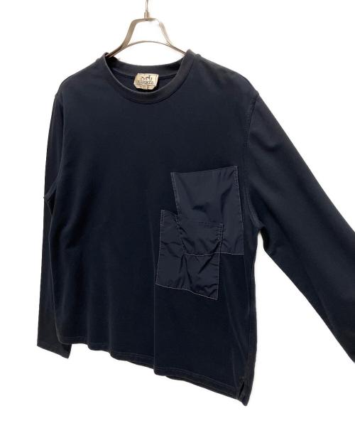 HERMES（エルメス）HERMES (エルメス) デザインポケットロングスリーブカットソー ネイビー サイズ:Ｌの古着・服飾アイテム