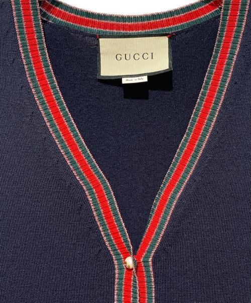 GUCCI（グッチ）GUCCI (グッチ) シェリーラインカーディガン ネイビー サイズ:Lの古着・服飾アイテム