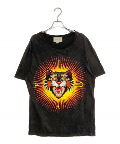 中古・古着通販】GUCCI (グッチ) タイガー刺繍Tシャツ ブラック サイズ 