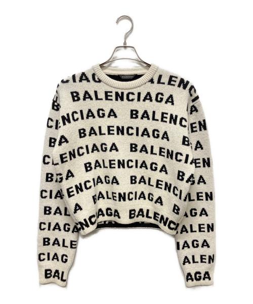 BALENCIAGA（バレンシアガ）BALENCIAGA (バレンシアガ) Balenciaga Logo Wool Cropped Sweater/ロゴクロップドニット ホワイト×ブラック サイズ:Ｓの古着・服飾アイテム