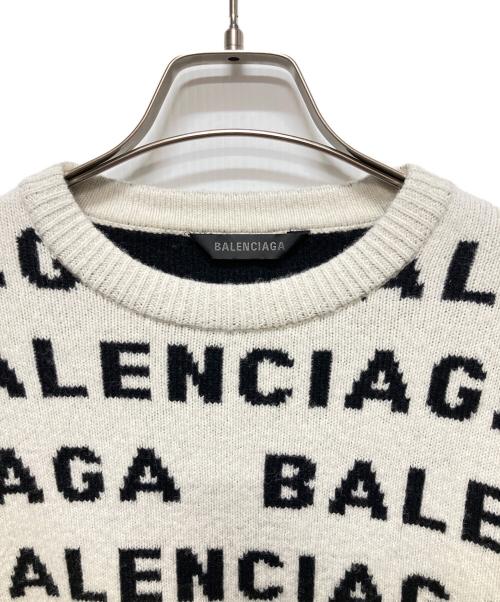 BALENCIAGA（バレンシアガ）BALENCIAGA (バレンシアガ) Balenciaga Logo Wool Cropped Sweater/ロゴクロップドニット ホワイト×ブラック サイズ:Ｓの古着・服飾アイテム