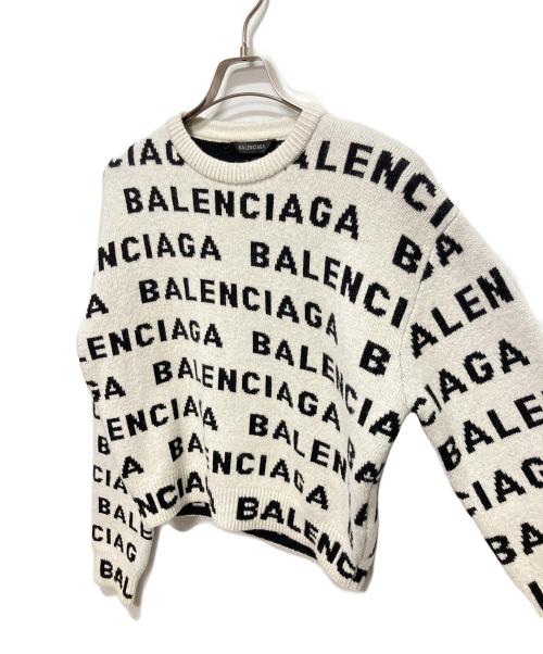 BALENCIAGA（バレンシアガ）BALENCIAGA (バレンシアガ) Balenciaga Logo Wool Cropped Sweater/ロゴクロップドニット ホワイト×ブラック サイズ:Ｓの古着・服飾アイテム