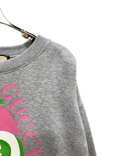 GUCCI（グッチ）GUCCI (グッチ) Gucci Gray Pink Logo Cropped Long Sleeve Sweatshirt/クロップドロゴスウェット グレー サイズ:XXSの古着・服飾アイテム