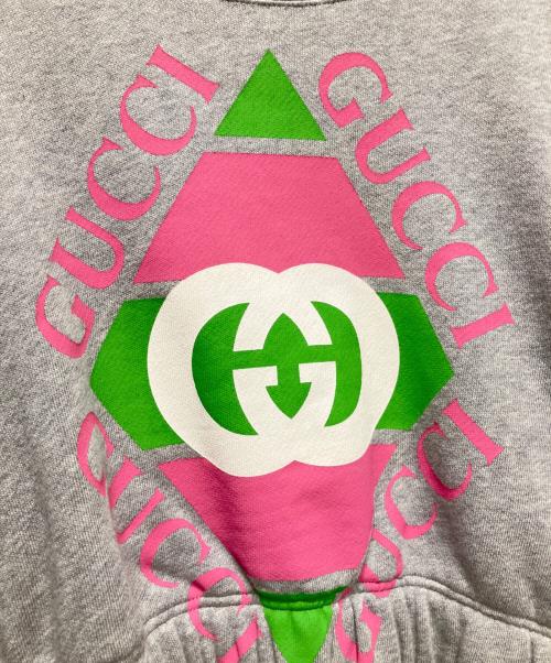 GUCCI（グッチ）GUCCI (グッチ) Gucci Gray Pink Logo Cropped Long Sleeve Sweatshirt/クロップドロゴスウェット グレー サイズ:XXSの古着・服飾アイテム