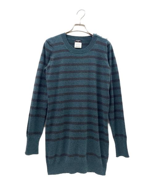 CHANEL（シャネル）CHANEL (シャネル) ココマークターンロックボーダーニット/P41974K03184/2011年 ブルー×ブラック サイズ:38の古着・服飾アイテム