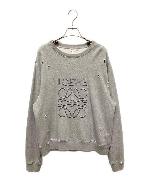 LOEWE（ロエベ）LOEWE (ロエベ) アナグラムダメージ加工スウェット/ディストレスド アナグラム スウェットシャツ グレー サイズ:Sの古着・服飾アイテム