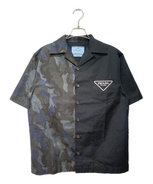PRADA（プラダ）PRADA (プラダ) オープンカラーロゴシャツ ブラック サイズ:XSの古着・服飾アイテム