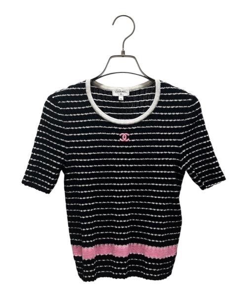 CHANEL（シャネル）CHANEL (シャネル) ココマーク半袖ニット ホワイト×ブラック サイズ:34の古着・服飾アイテム