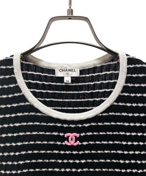 CHANEL（シャネル）CHANEL (シャネル) ココマーク半袖ニット ホワイト×ブラック サイズ:34の古着・服飾アイテム
