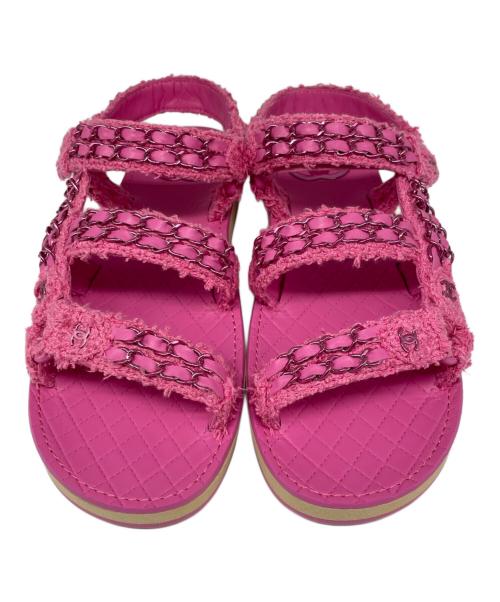 CHANEL（シャネル）CHANEL (シャネル) ココマーク ツイード サンダル ピンク サイズ:38の古着・服飾アイテム