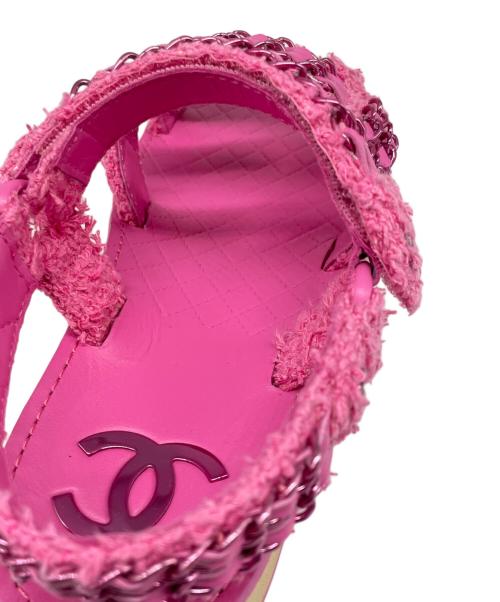 CHANEL（シャネル）CHANEL (シャネル) ココマーク ツイード サンダル ピンク サイズ:38の古着・服飾アイテム