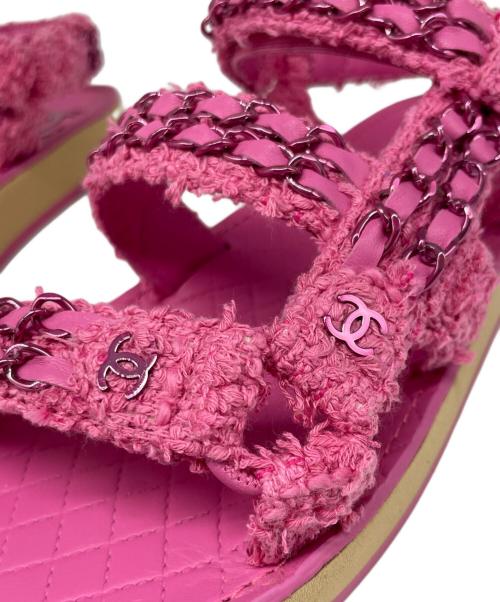 CHANEL（シャネル）CHANEL (シャネル) ココマーク ツイード サンダル ピンク サイズ:38の古着・服飾アイテム