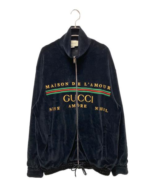 GUCCI（グッチ）GUCCI (グッチ) オーバーサイズ シェニール刺繍トラックジャケット ブラック サイズ:Mの古着・服飾アイテム