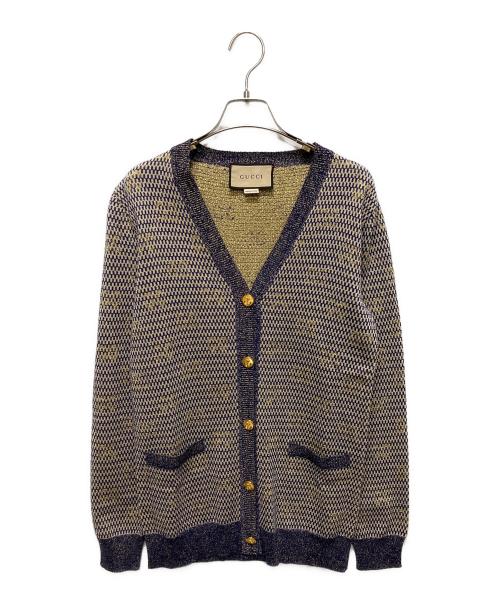 GUCCI（グッチ）GUCCI (グッチ) GGジャガードラメカーディガン ゴールド×ネイビー サイズ:XSの古着・服飾アイテム