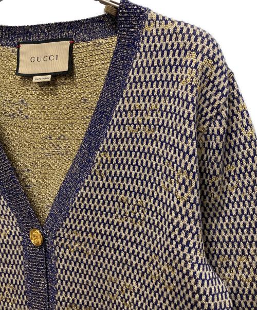 GUCCI（グッチ）GUCCI (グッチ) GGジャガードラメカーディガン ゴールド×ネイビー サイズ:XSの古着・服飾アイテム