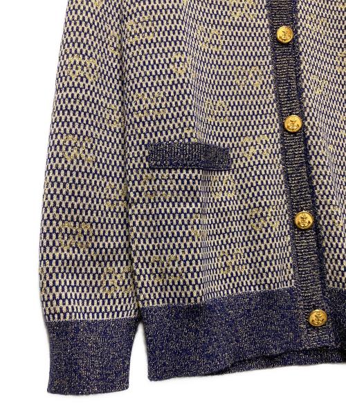 GUCCI（グッチ）GUCCI (グッチ) GGジャガードラメカーディガン ゴールド×ネイビー サイズ:XSの古着・服飾アイテム
