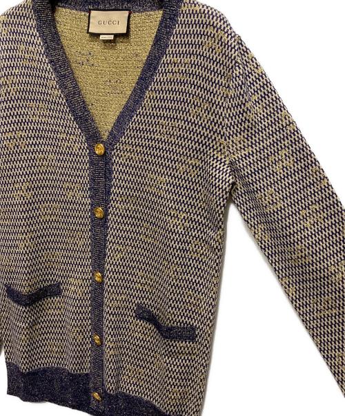 GUCCI（グッチ）GUCCI (グッチ) GGジャガードラメカーディガン ゴールド×ネイビー サイズ:XSの古着・服飾アイテム