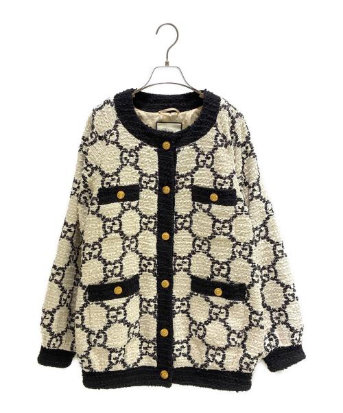 GUCCI（グッチ）GUCCI (グッチ) メタルボタン ツイードノーカラー ジャケット ホワイト サイズ:36の古着・服飾アイテム