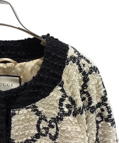 GUCCI（グッチ）GUCCI (グッチ) メタルボタン ツイードノーカラー ジャケット ホワイト サイズ:36の古着・服飾アイテム
