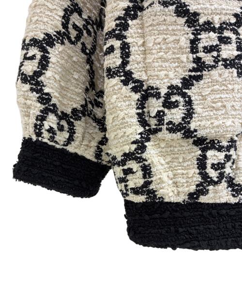 GUCCI（グッチ）GUCCI (グッチ) メタルボタン ツイードノーカラー ジャケット ホワイト サイズ:36の古着・服飾アイテム