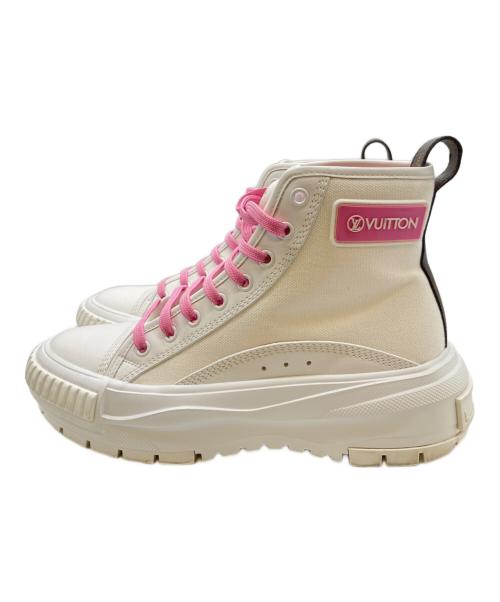 LOUIS VUITTON（ルイ ヴィトン）LOUIS VUITTON (ルイ ヴィトン) スクァッドライン LVロゴ キャンバス レザー ハイカットスニーカー ホワイト サイズ:37の古着・服飾アイテム