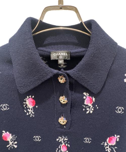 CHANEL（シャネル）CHANEL (シャネル) ココボタンポロニット ネイビー サイズ:36の古着・服飾アイテム