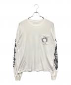 CHROME HEARTSクロムハーツ）の古着「Chrome Hearts Horse Shoe L/S T-Shirt バック ホースシュー フローラルアーム ロングスリーブカットソー」｜ホワイト
