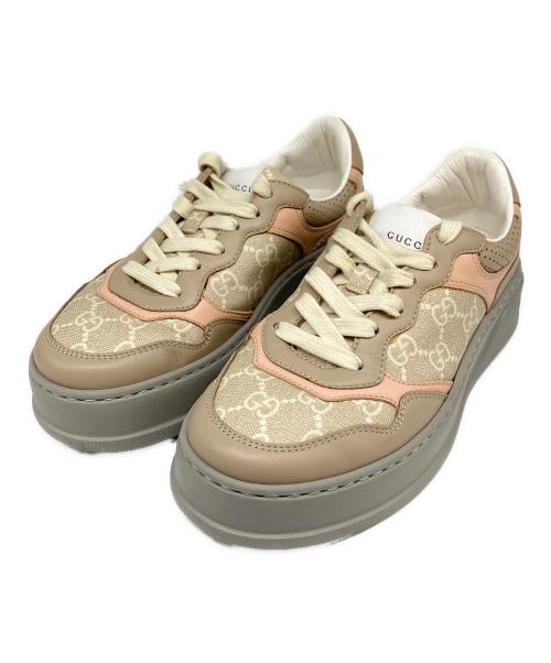 GUCCI（グッチ）GUCCI (グッチ) GGスニーカー ベージュ×ピンク×グレー サイズ:36 1/2の古着・服飾アイテム