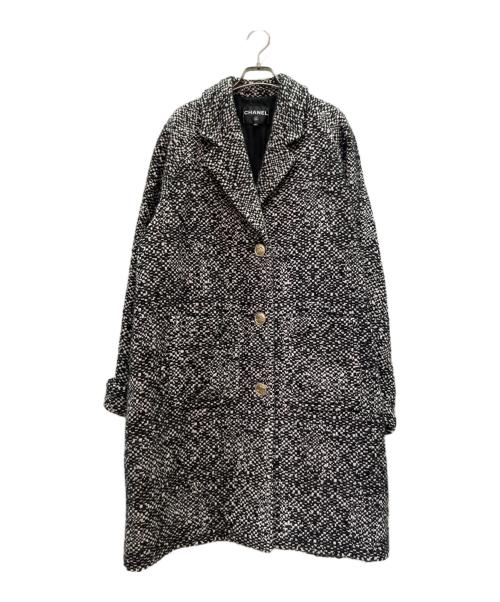 CHANEL（シャネル）CHANEL (シャネル) ココマークボタン ツイードコート ホワイト×ブラック サイズ:38の古着・服飾アイテム