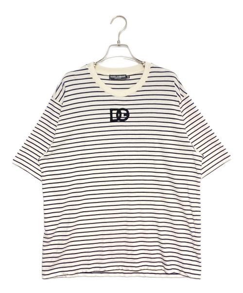 DOLCE & GABBANA（ドルチェ＆ガッバーナ）DOLCE & GABBANA (ドルチェ＆ガッバーナ) ボーダーロゴTシャツ ブラック×ホワイト サイズ:50の古着・服飾アイテム