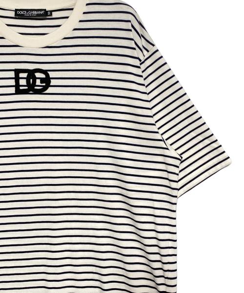 DOLCE & GABBANA（ドルチェ＆ガッバーナ）DOLCE & GABBANA (ドルチェ＆ガッバーナ) ボーダーロゴTシャツ ブラック×ホワイト サイズ:50の古着・服飾アイテム