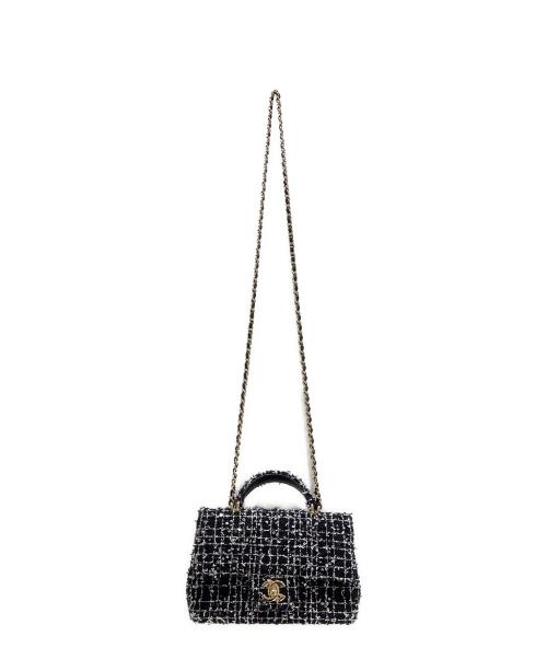 CHANEL（シャネル）CHANEL (シャネル) トップハンドルツイードチェーンショルダーバッグ ブラックの古着・服飾アイテム