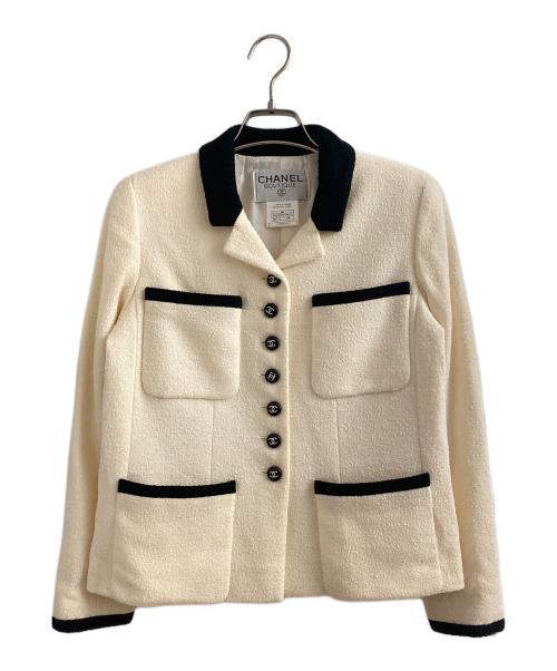 CHANEL（シャネル）CHANEL (シャネル) バイカラーツイードジャケット アイボリー×ブラック サイズ:38の古着・服飾アイテム