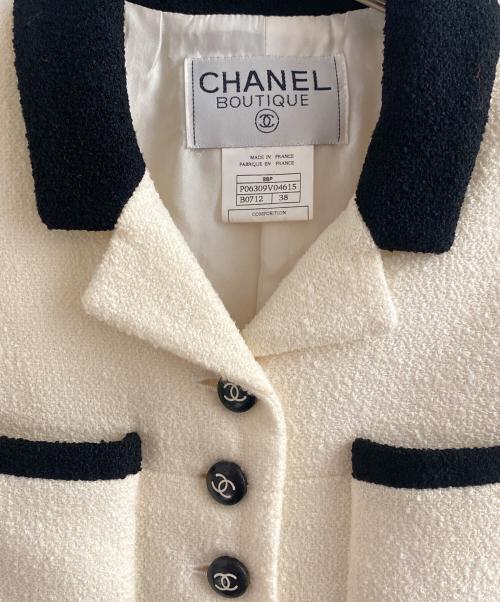 CHANEL（シャネル）CHANEL (シャネル) バイカラーツイードジャケット アイボリー×ブラック サイズ:38の古着・服飾アイテム