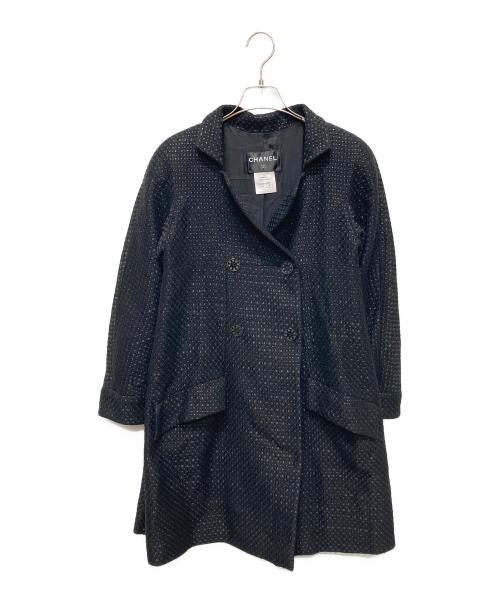 CHANEL（シャネル）CHANEL (シャネル) Coco Button Tweed Double-Breasted Coat/ココボタンツイードダブルコート ブラック サイズ:36の古着・服飾アイテム