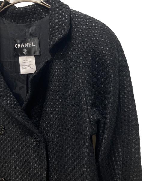CHANEL（シャネル）CHANEL (シャネル) Coco Button Tweed Double-Breasted Coat/ココボタンツイードダブルコート ブラック サイズ:36の古着・服飾アイテム
