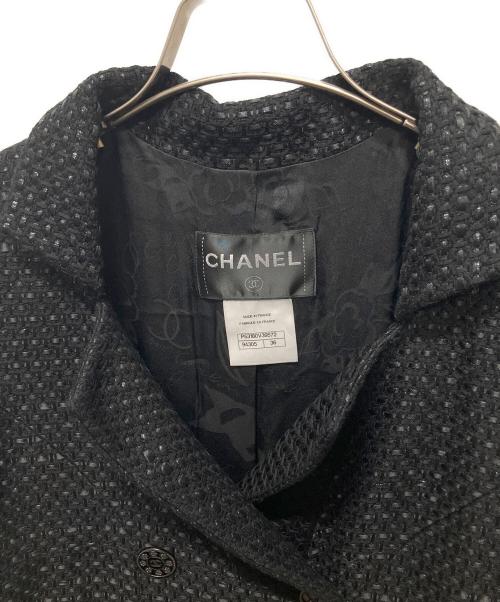 CHANEL（シャネル）CHANEL (シャネル) Coco Button Tweed Double-Breasted Coat/ココボタンツイードダブルコート ブラック サイズ:36の古着・服飾アイテム