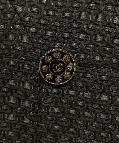 CHANEL（シャネル）CHANEL (シャネル) Coco Button Tweed Double-Breasted Coat/ココボタンツイードダブルコート ブラック サイズ:36の古着・服飾アイテム
