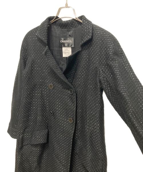CHANEL（シャネル）CHANEL (シャネル) Coco Button Tweed Double-Breasted Coat/ココボタンツイードダブルコート ブラック サイズ:36の古着・服飾アイテム