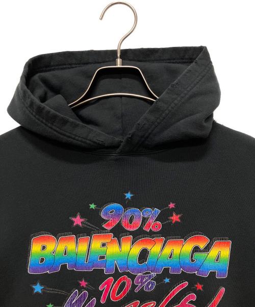 BALENCIAGA（バレンシアガ）BALENCIAGA (バレンシアガ) 22AW ペイント ダメージ 加工 グラフィック ロゴ プルオーバー スウェット パーカー/BALENCIAGAロゴ フロントレインボー マルチカラーペンキ加工 パーカー ブラック サイズ:Lの古着・服飾アイテム