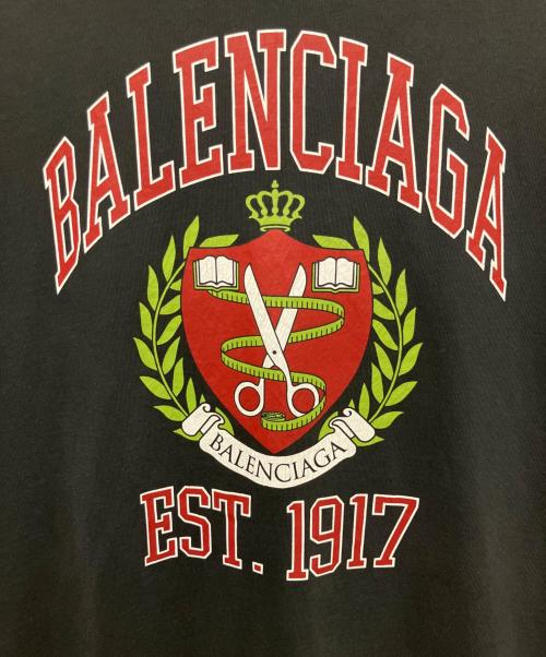 BALENCIAGA（バレンシアガ）BALENCIAGA (バレンシアガ) ユーズド加工カレッジロゴプリントパーカー ダークグレー サイズ:2の古着・服飾アイテム