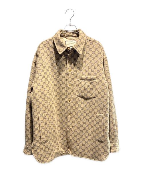 GUCCI（グッチ）GUCCI (グッチ) GGシャツジャケット ブラウン サイズ:48の古着・服飾アイテム