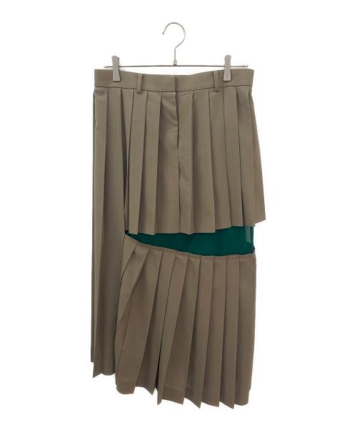 sacai（サカイ）sacai (サカイ) SUITING×CHIFFON LAYERED PLEATS SKIRT カーキ サイズ:3の古着・服飾アイテム
